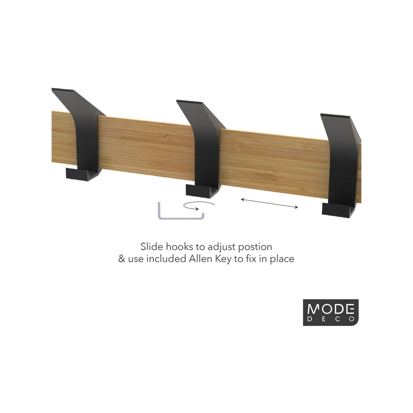 Mode Hat and Coat Rack - 4 Sliding Hooks - 450mm