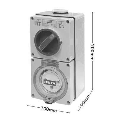 Deta Single Phase Round Switch Outlet - 32A - 100 x 58 x 200mm - Light Grey
