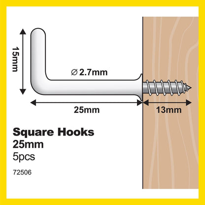 Everhang Square Hook - 25mm - White - 5 Pack
