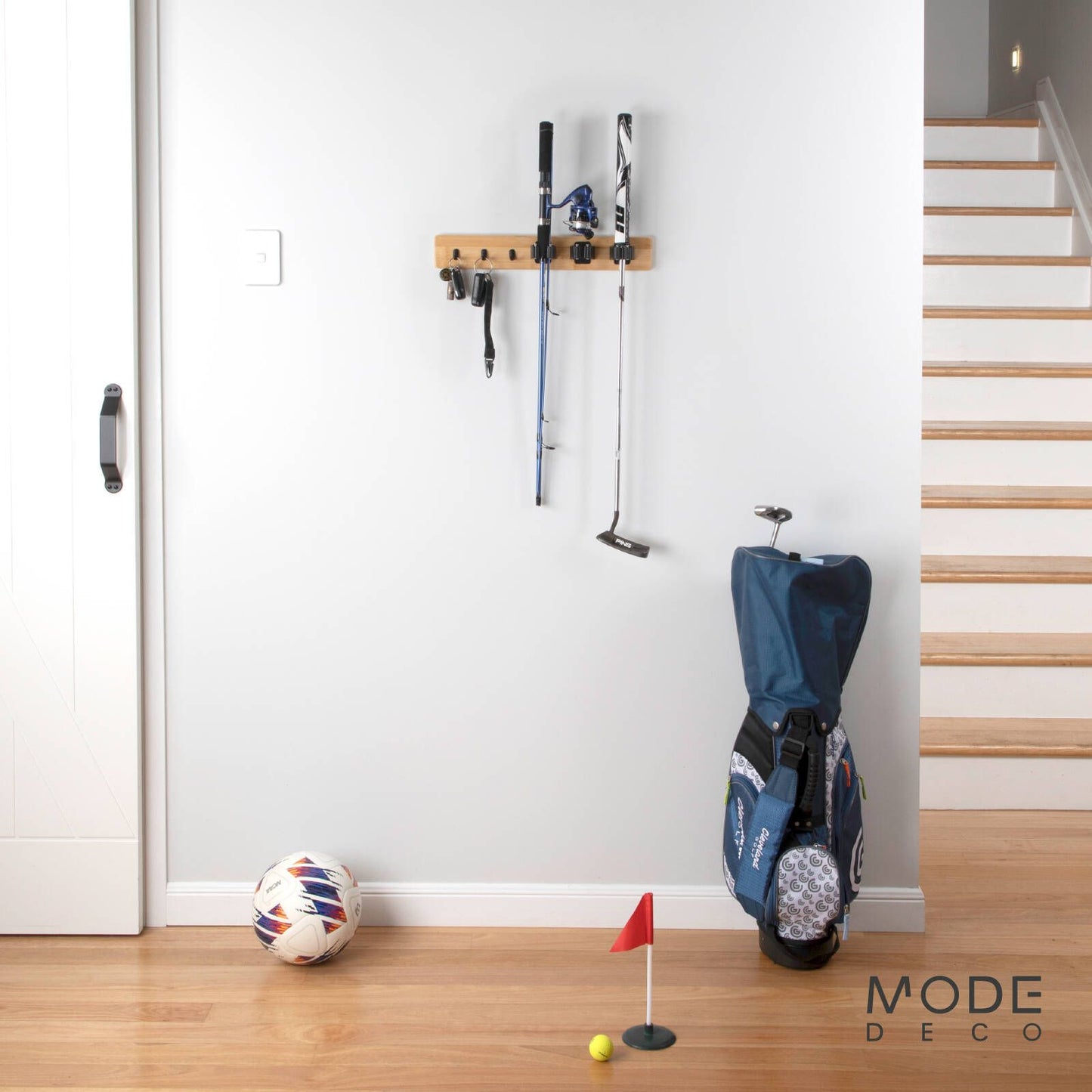 Mode Bamboo Hook Rack - 3 Hooks & 3 Grips - 450 x 70mm - Black