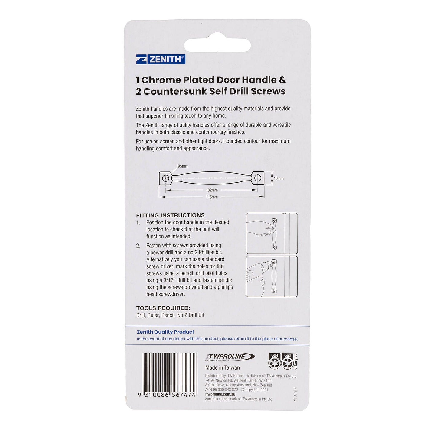 Zenith Chrome Plated Door Handle - 102mm