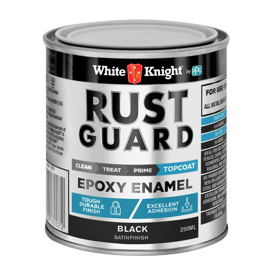 White Knight Rust Guard Black Satin Epoxy Enamel Paint - 250ml