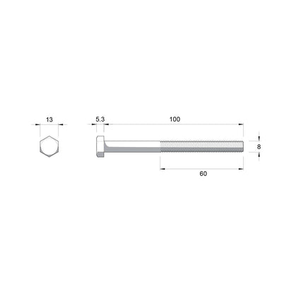 Zenith Hot Dip Galvanised Hex Head Bolts & Nuts - M8 x 100mm - 25 Pack