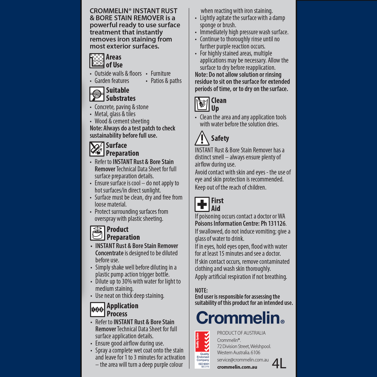 Crommelin Instant Rust Bore Stain Remover - 4L