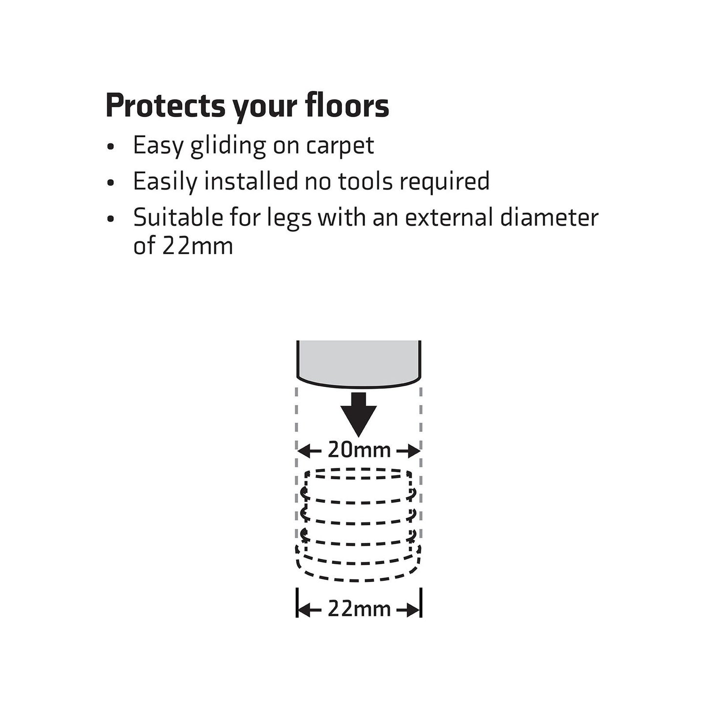 Surface Gard Black Round Plastic Internal Chair Tip - 22mm - 4 Pack