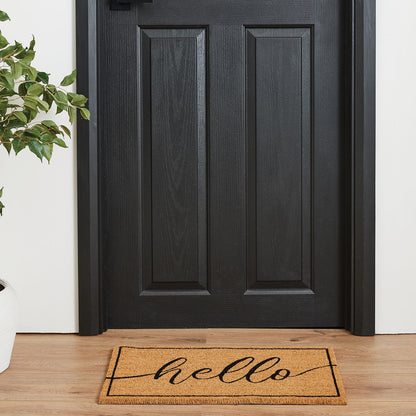 Madras Link Hello Coir Door Mat - 40 x 70cm - Black
