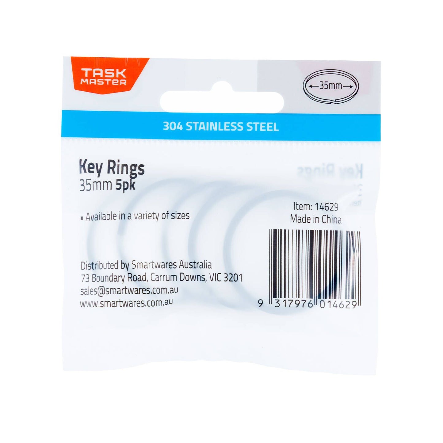 Taskmaster Stainless Steel Key Ring - 35mm - 5 Pack