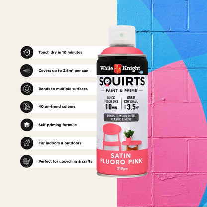 White Knight Squirts Fluro Pink Satin Spray Paint - 310g