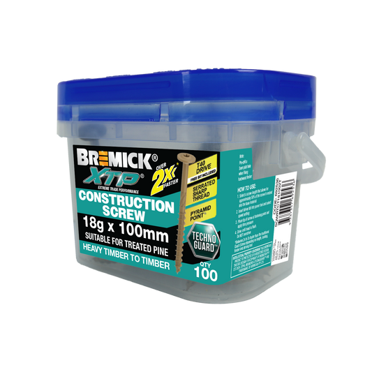 Bremick XTP Construction Screw - 18g x 100mm - Technoguard Tan - 100 Pack