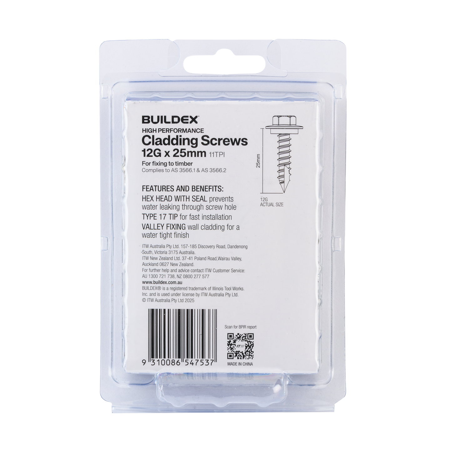 Buildex Cladding Screws - 12g x 25mm - 50 Pack