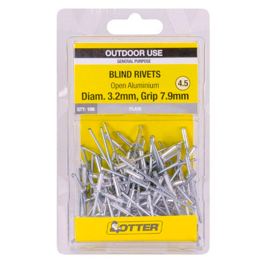 Otter Open Aluminium Blind Rivets - 3.2 x 7.9mm - 100 Pack