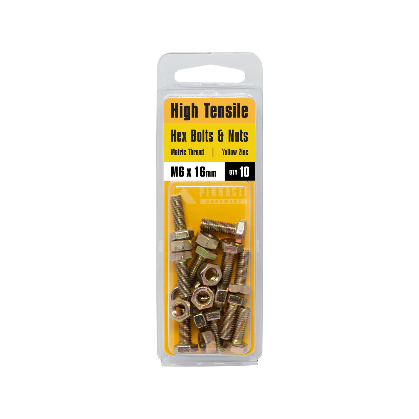 Pinnacle Hex Bolt and Nut - M6 x 16mm - Yellow - 10 Pack