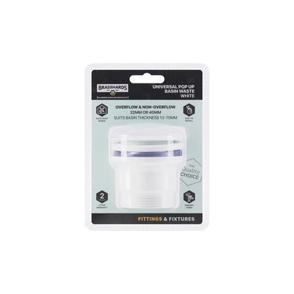 Brasshards White Universal Pop Up Basin Waste - 62 x 70mm