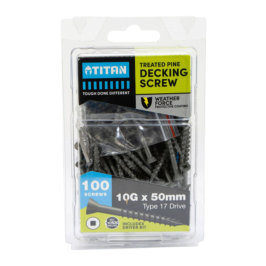 Titan Weather Force Deck Treated Pine Screws - 10g x 50mm - 100 Pack