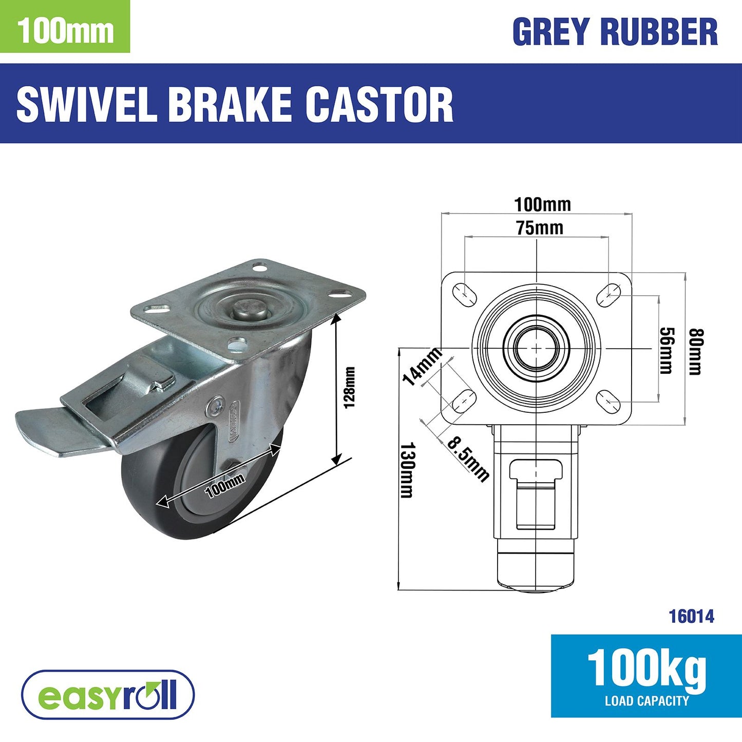Easyroll Swivel Brake Castor - 100mm