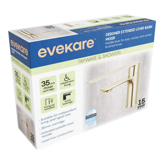 Evekare 35mm Brushed Brass Designer Extended Lever Basin Mixer