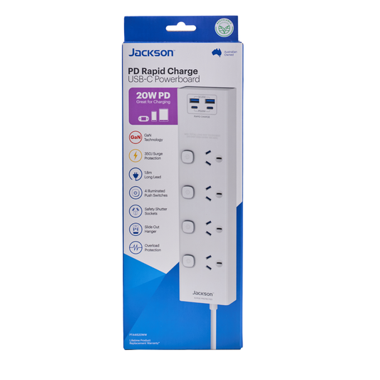 Jackson Powerboard - 4 Outlet - 1.8m - White