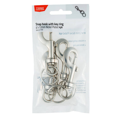Taskmaster Nickel Plated Snap Hook with Key Ring - 81 x 12mm - 4 Pack