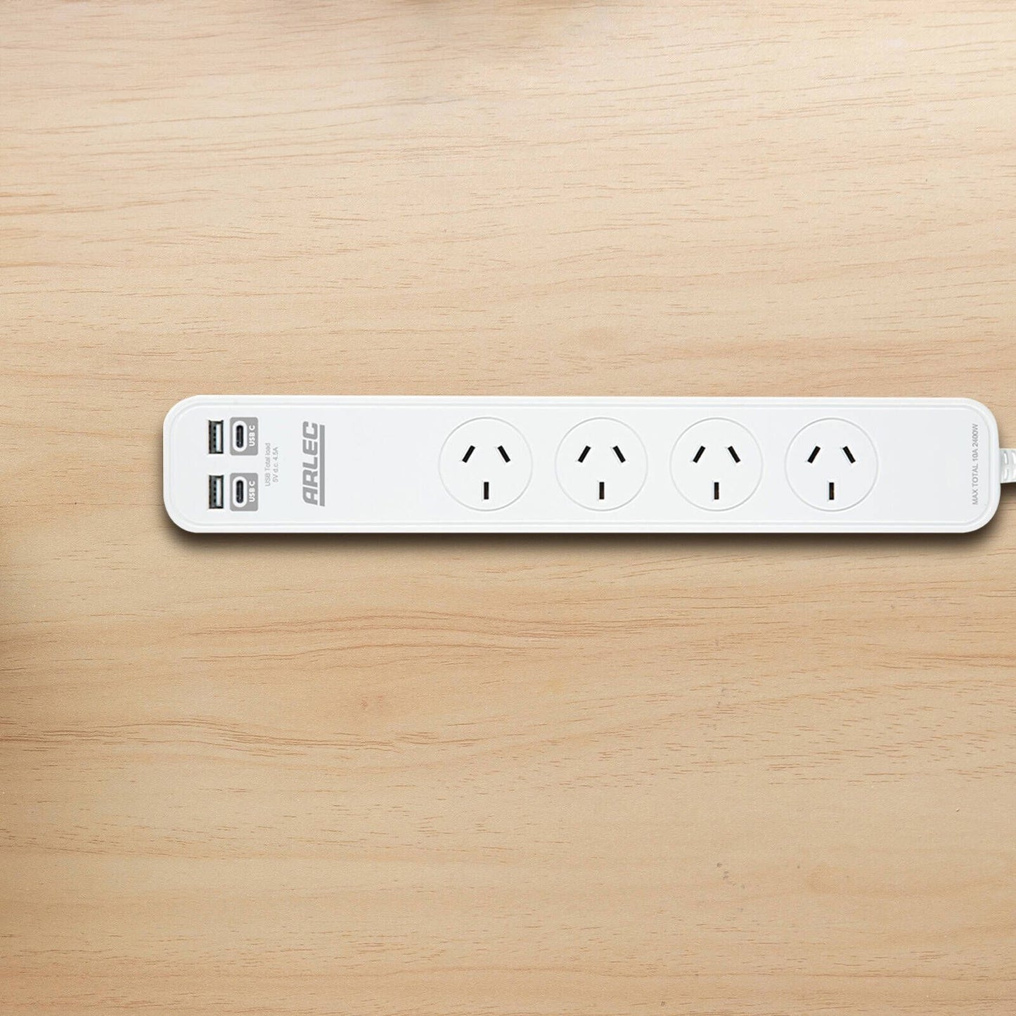 Arlec Powerboard with USB - 4 Outlet - 0.9m - White