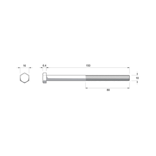 Zenith Zinc Plated Hex Head Bolts & Nuts M10 x 150mm