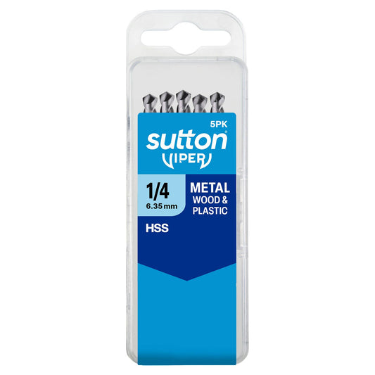 Sutton Tools  1/4" Viper HSS Drill Bit - For Metal, Wood & Plastics - 5 Pack
