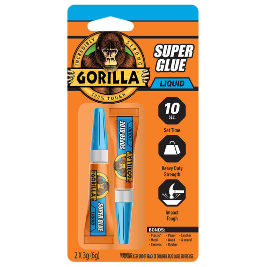 Gorilla Super Glue 3g 2 Pack - Impact-Resistant - Fast Drying - Clear