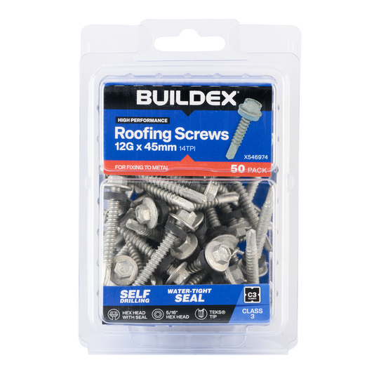 Buildex Roofing Teks Screws - 12g x 45mm - Class 3 - 50 Pack
