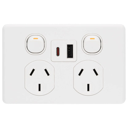 Deta Double Power Point x6 - 250mm - White - USB A+C PD20W