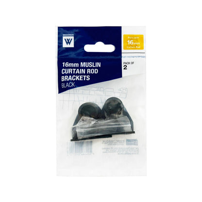 Windoware Black Curtain Rod Muslin Bracket - 16mm - 2 Pack