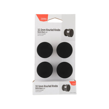 Taskmaster Knurled Cabinet Knob - 32mm - Matte Black - 4 Pack