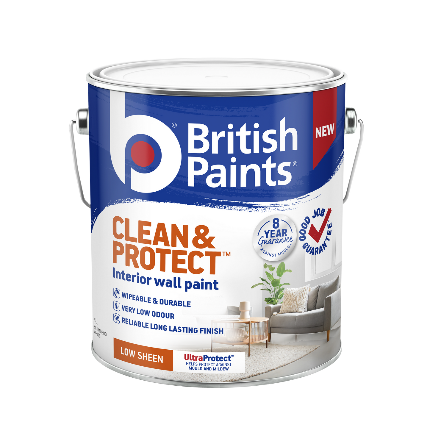 British Paints Clean and Protect Low Sheen Interior Paint - 4L - White