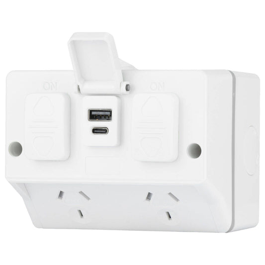 Deta Outdoor Double Power Point - 115 x 85 x 83mm