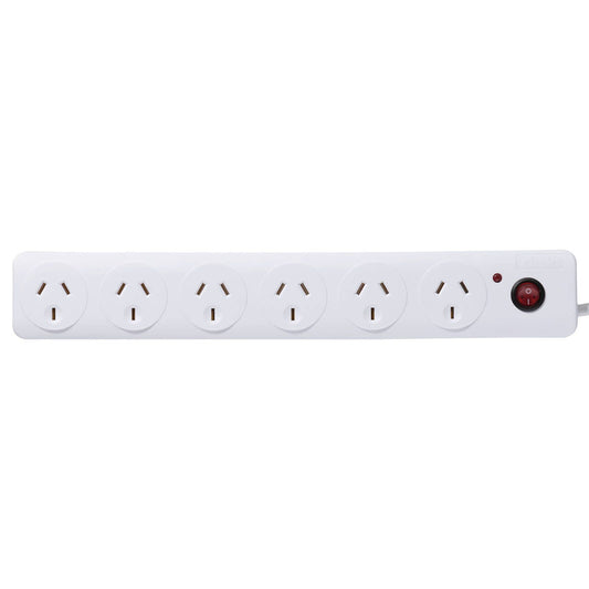 Click White Surge Protected Powerboard - 6 Outlet - 0.9m