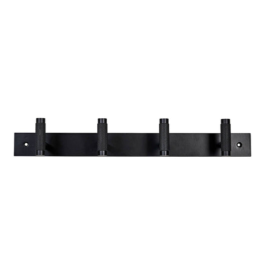 Adoored 4 Hook Black Knurled Hook Rack 400mm