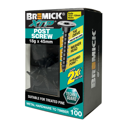 Bremick XTP Post Screw - 18g x 45mm - Techno Guard Black - 100 Pack