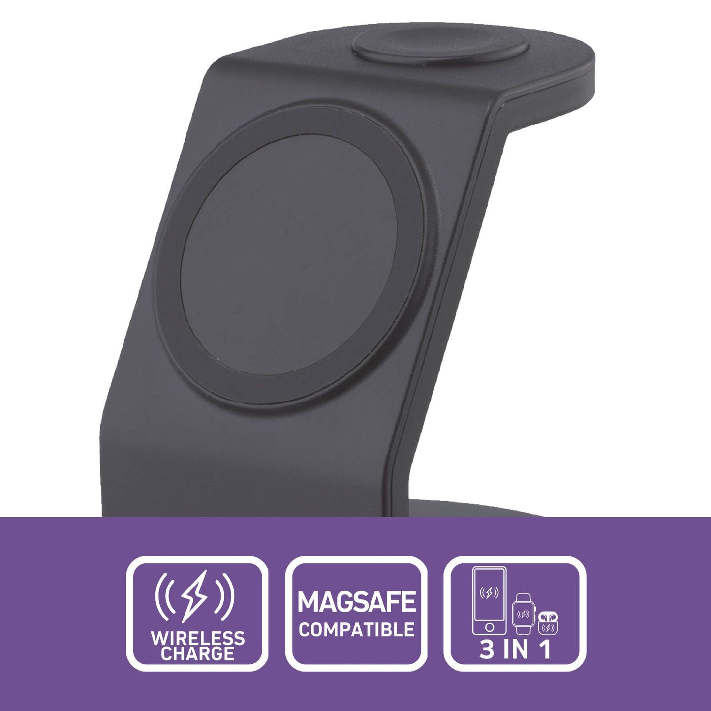 Antsig 15W 3 in 1 Magnetic Wireless Charging Stand - 98 x 108 x 98mm