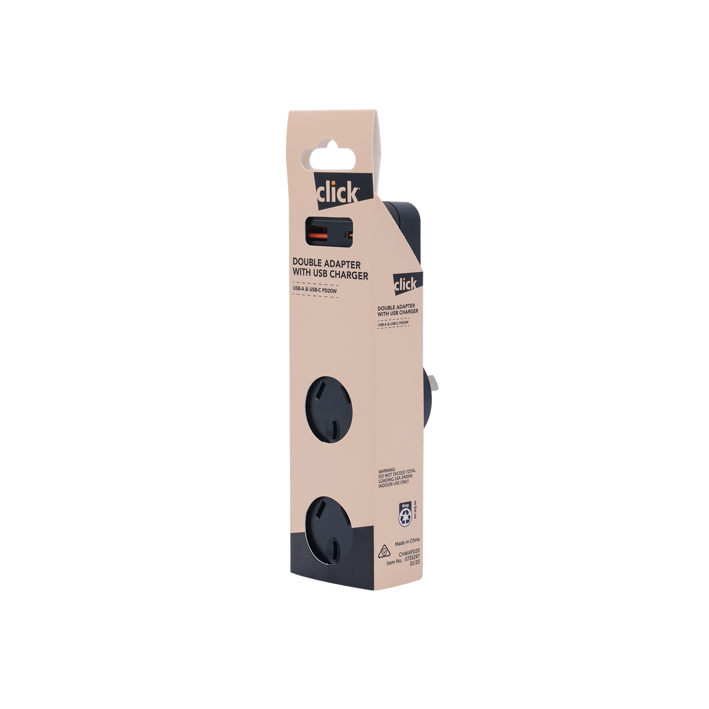 Click Double Adapter with PD20W USB Charger