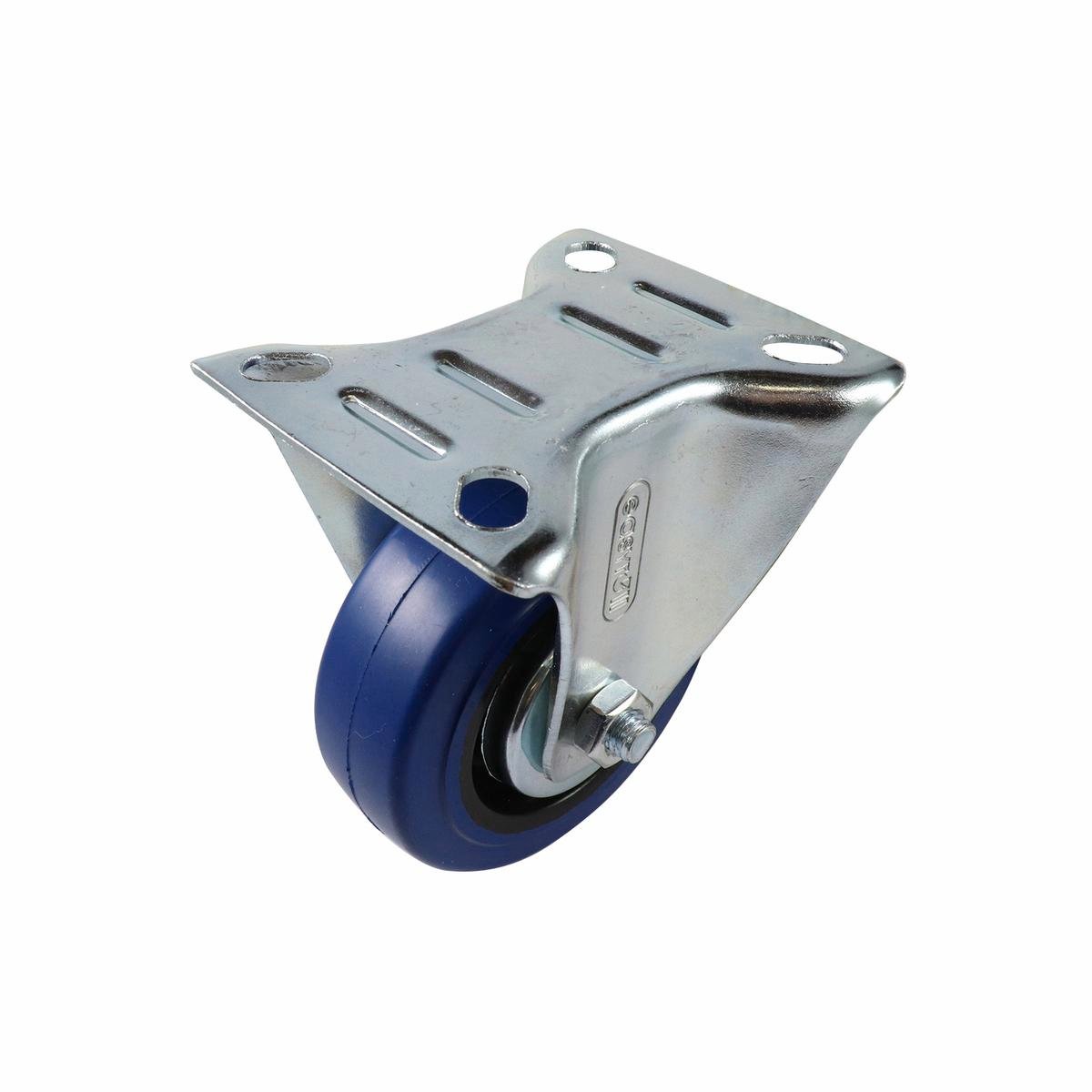 Easyroll Fixed Castor - 75mm - Blue Elastic Rubber - Non-Marking