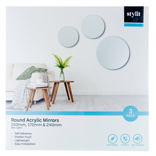 Stylit Round Acrylic Mirror - 150, 170, 240mm - 3 Pack