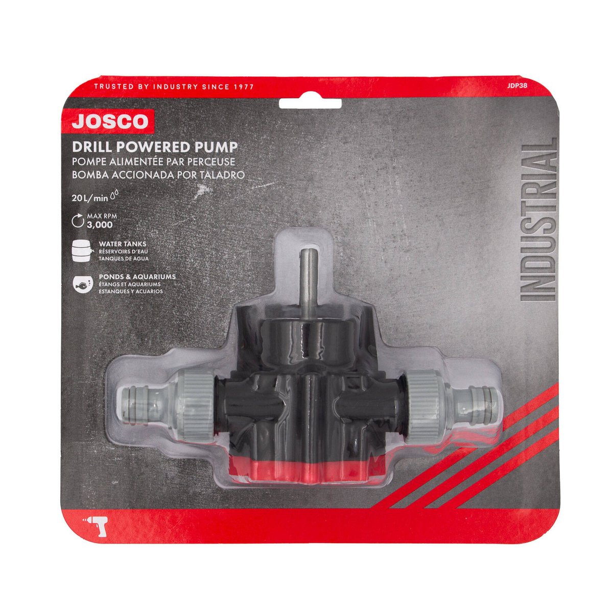 Josco Drill Powered Pump - 20L/min Water Transfer - Self-Priming - JDP38