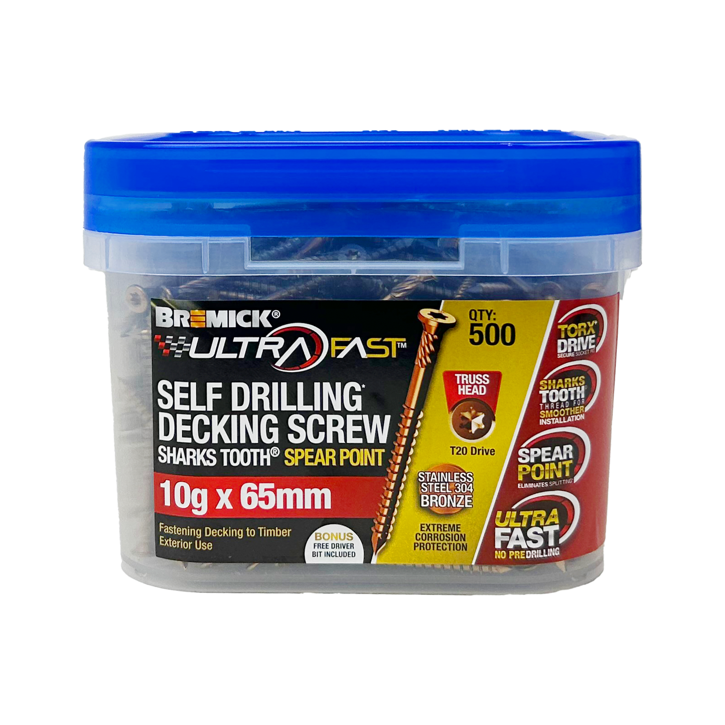 Bremick Ultrafast Decking Screws - 10g x 65mm - Stainless Steel 304 - 500 Pack