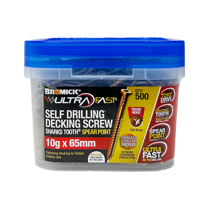 Bremick Ultrafast Decking Screws - 10g x 65mm - Stainless Steel 304 - 500 Pack