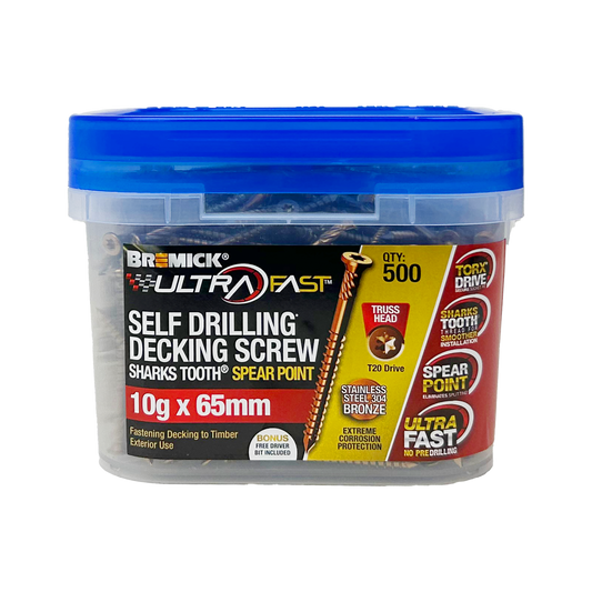 Bremick Ultrafast Decking Screws - 10g x 65mm - Stainless Steel 304 - 500 Pack