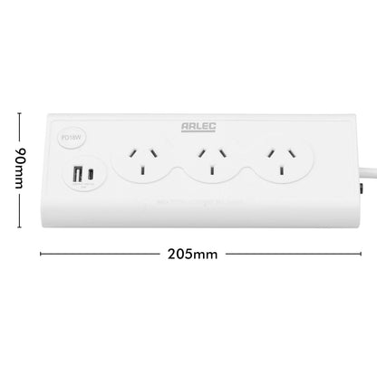 Arlec Triangular Powerboard - 3 Outlet - 70mm - White