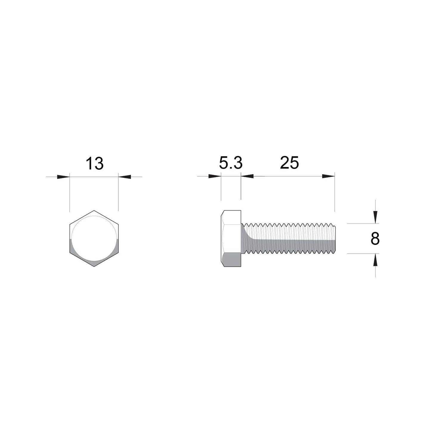 Zenith M8 x 25mm Zinc Plated Hex Head Bolts and Nuts - 25 Pack