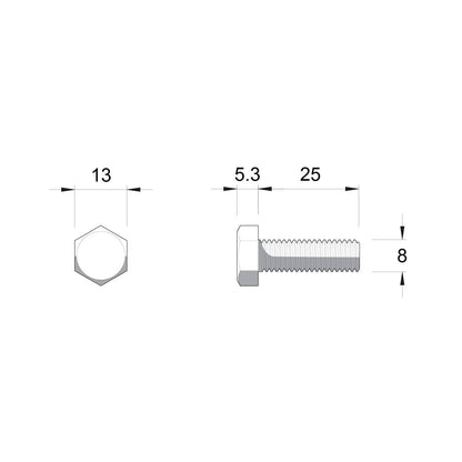 Zenith M8 x 25mm Zinc Plated Hex Head Bolts and Nuts - 25 Pack