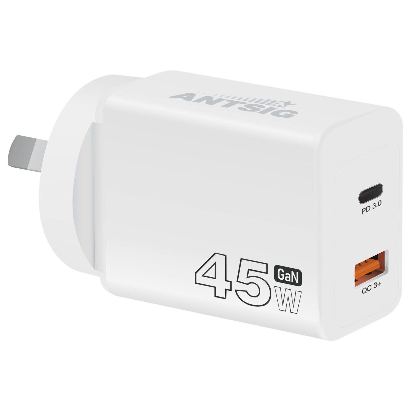 Antsig 45W 2 Port USB GaN Wall Charger - White