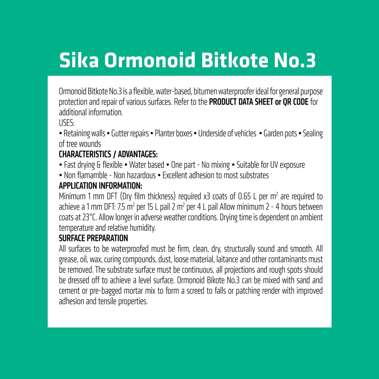 Sika Ormonoid Bitkote No 3 Waterproof Compound - 1L