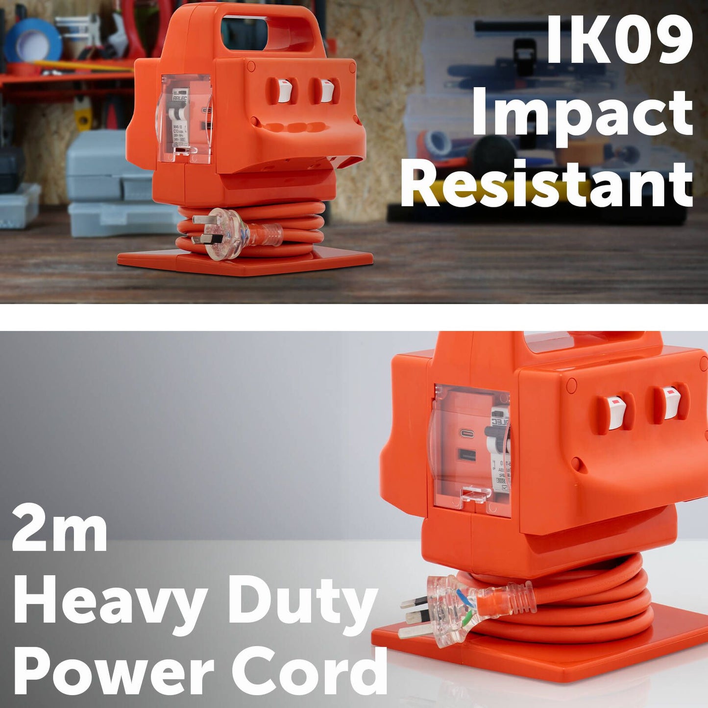 Arlec Heavy Duty Power Block - 4 Outlet - PD20W - Orange