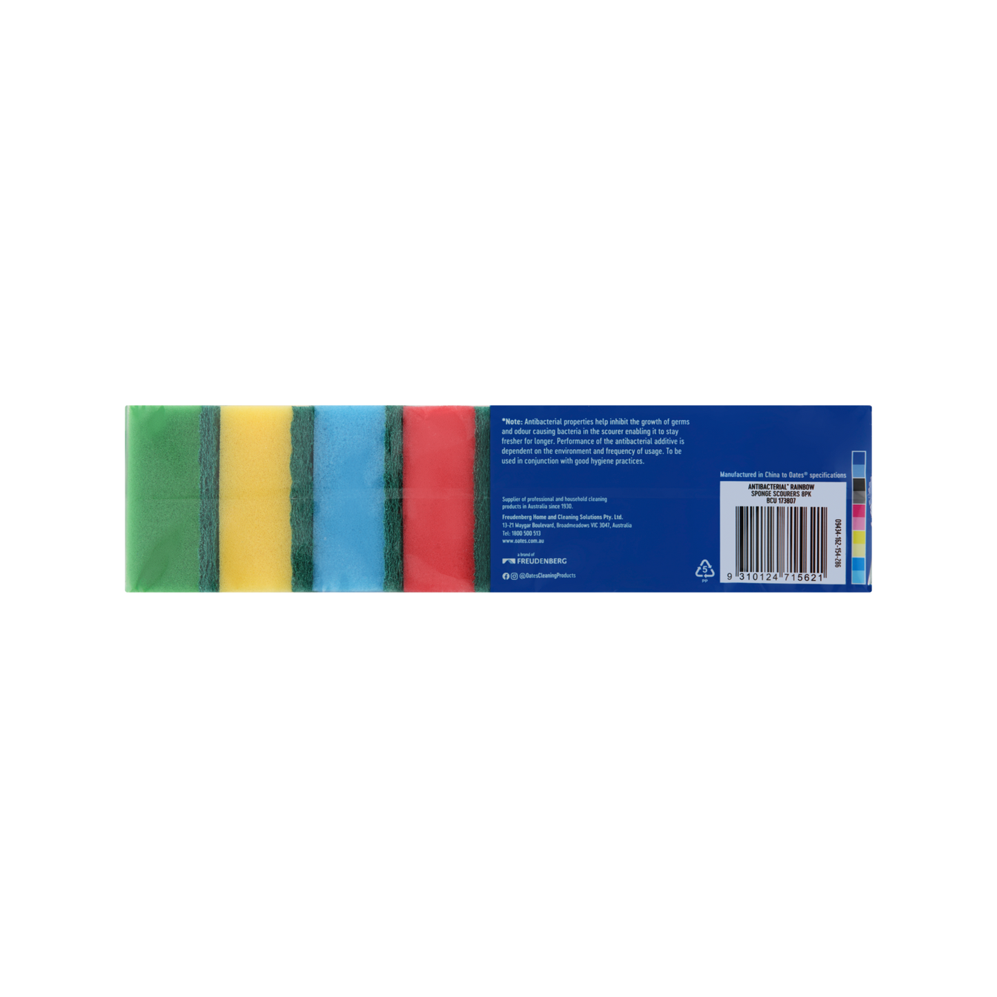 Oates Antibacterial Rainbow Sponge Scourers - 8 Pack